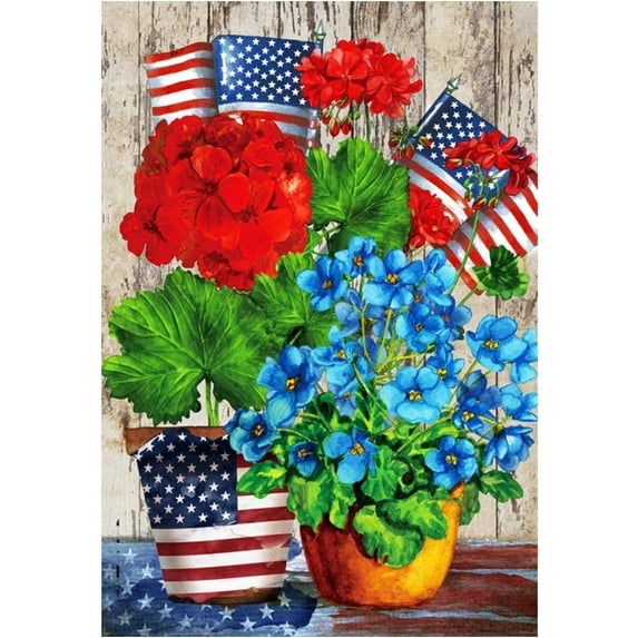 American July 4th Patriotic Field of Flowers Yard Flag Decorative Summer Glory Pansies Outdoor Garden Flag Double Sided 12.5x18 Inch