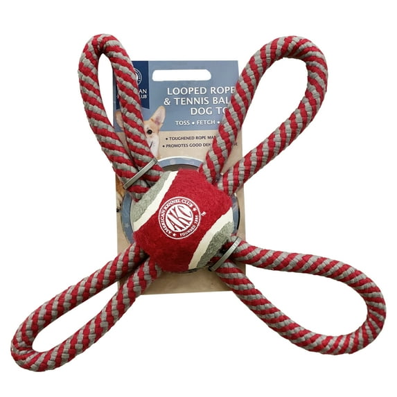 American Kennel Club Looped Rope & Tennis Ball Dog Toy, Red
