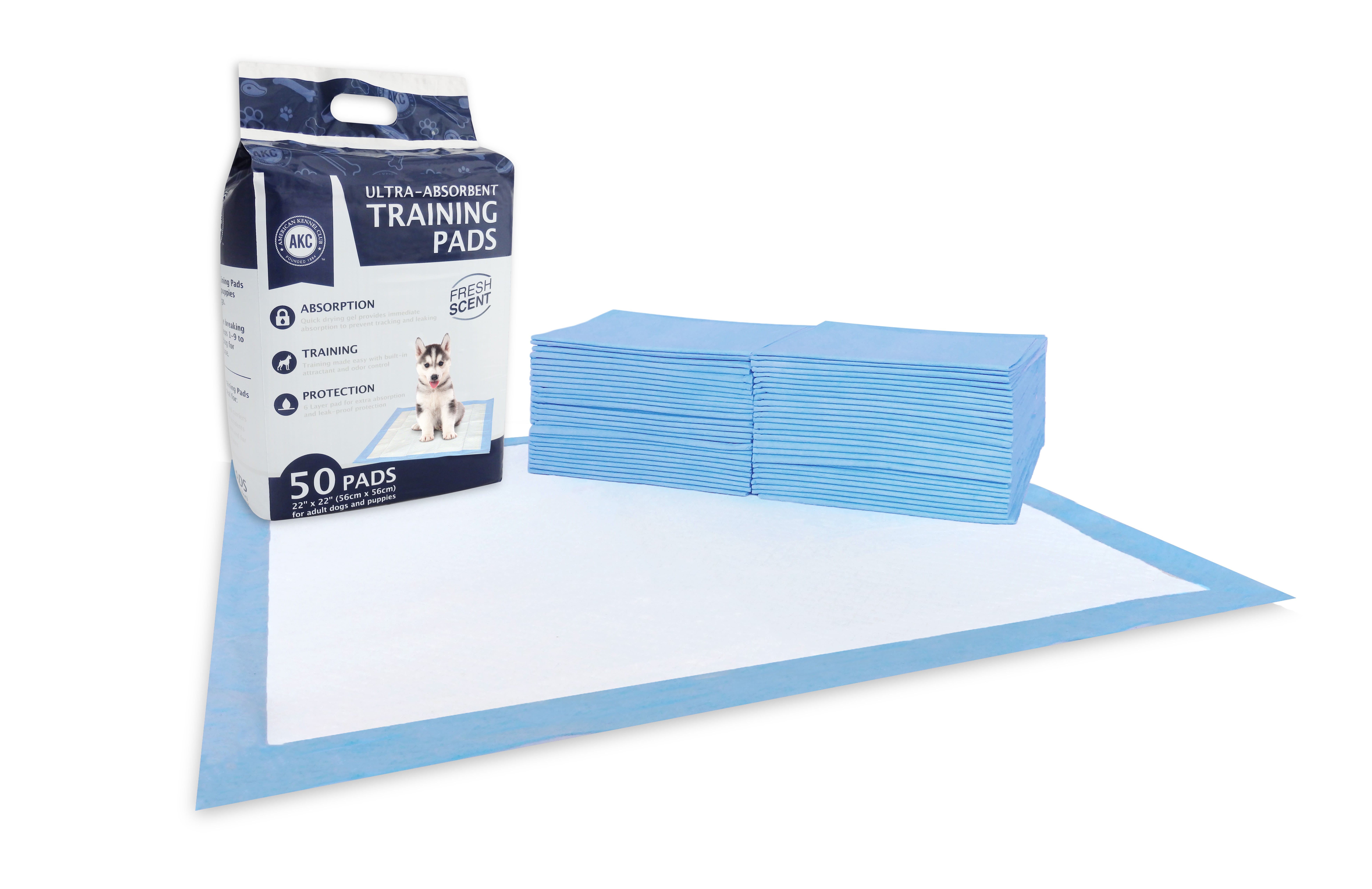 American Kennel Club Scented Puppy Training Pads with Ultra Absorbent Quick Dry Gel 22 x 22 Puppy Pads Fresh Scented 50 Count