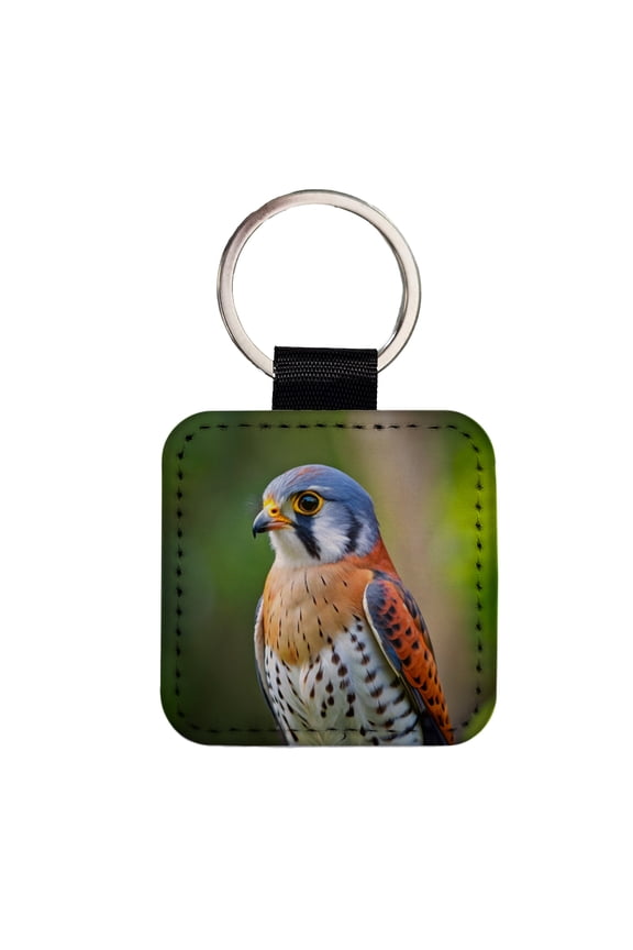 American Kestrel Raptor Bird Of Prey Faux Leather Square Keychain