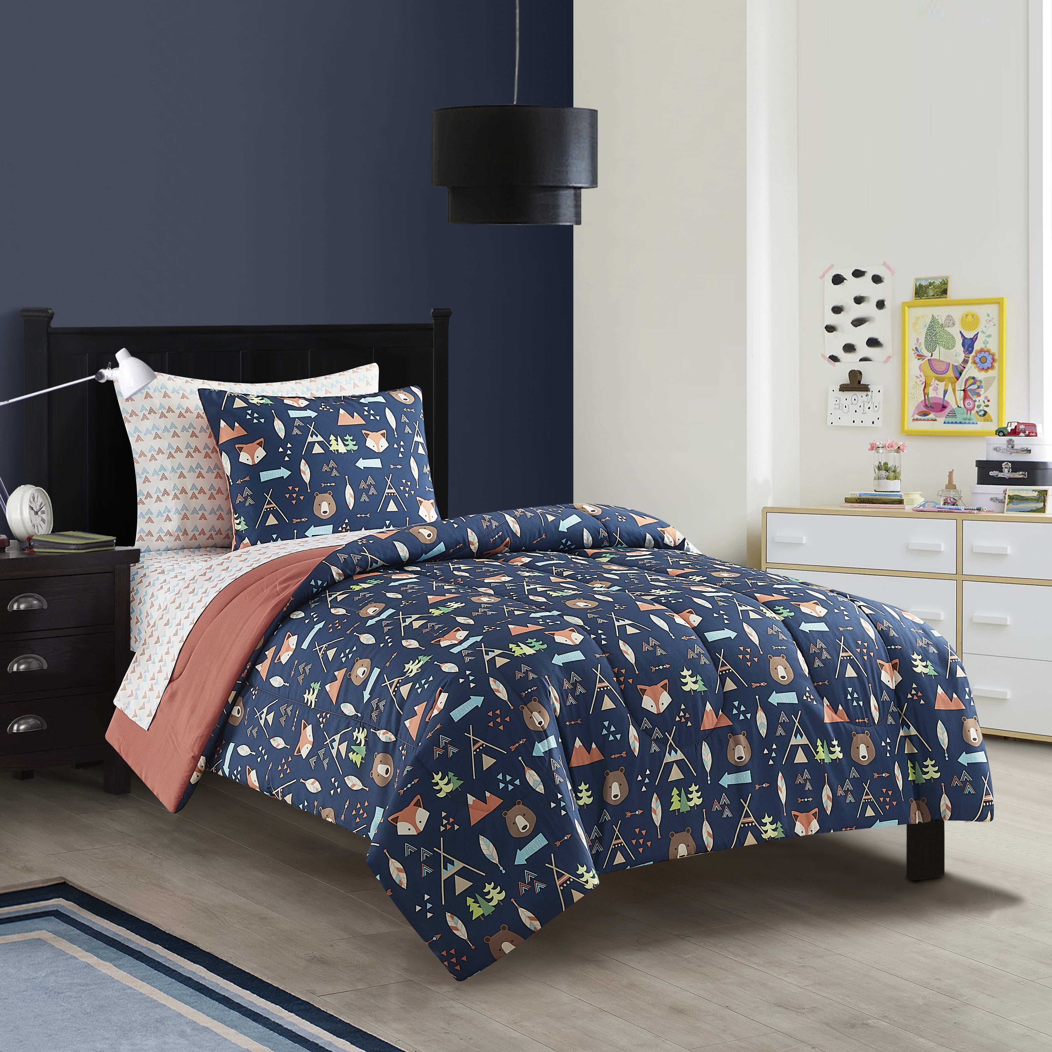 American Kids Woodland Safari Boy 5 Piece Bed in a Bag Set Twin Multi color Polyester