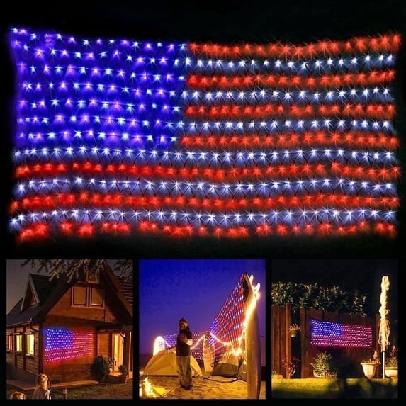Decute 420 LED American Flag Net Lights, Waterproof Outdoor Indoor ...
