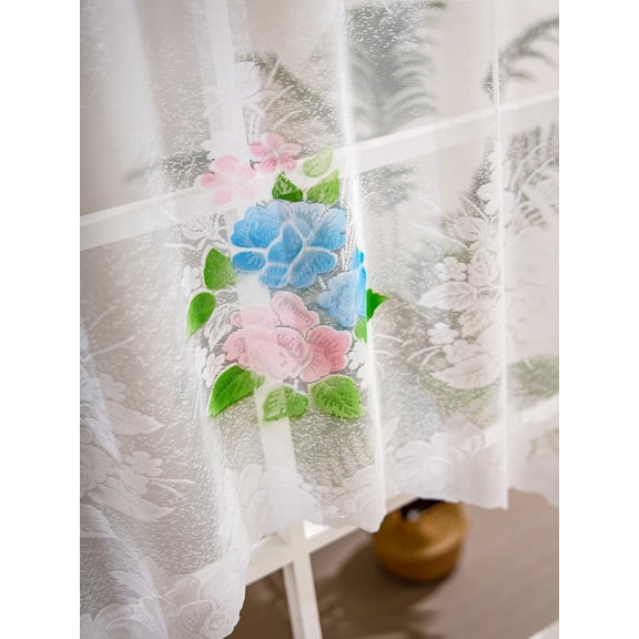 American Lace Kitchen Partition Curtain Floral Print Coffee Short Curtain Bay Window Half Curtain Peony Design