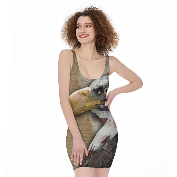 American Land Of Liberty Print Sleeveless Bodycon Dress, American Flag Fashion Summer Maxi Dress For Women. Gifts For Us Independence Day, 4Th Of July