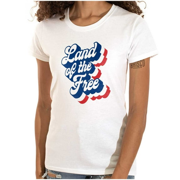 American Land of the Free Patriotic Womens Fitted Plus Size Graphic Tee Brisco Brands 3X