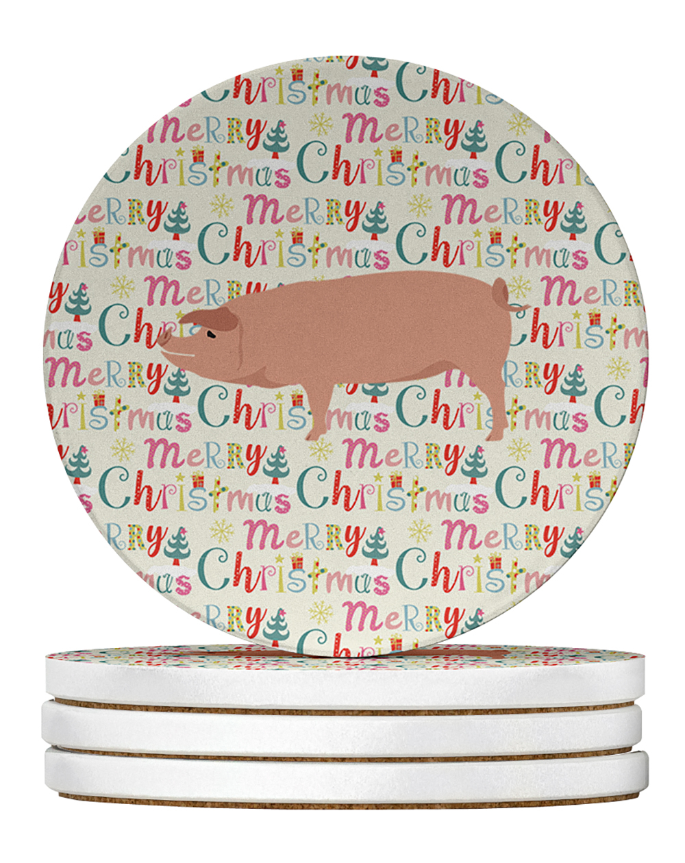 American Landrace Pig Christmas Large Sandstone Coasters Pack of 4 4 in x 4 in