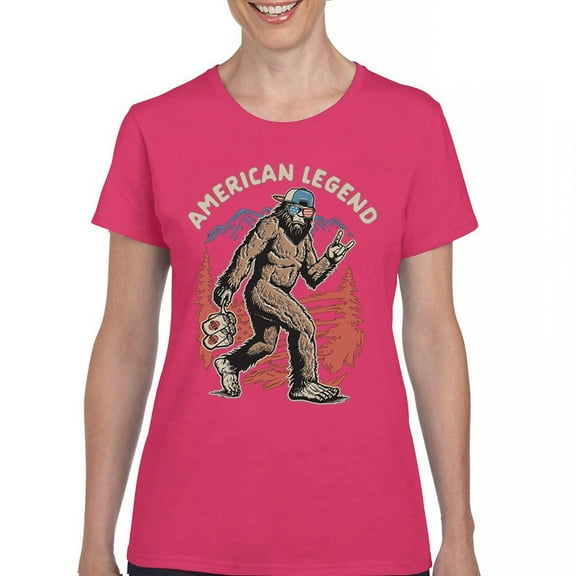 American Legend Bigfoot T-Shirt Patriotic Funny Sasquatch Fan 4 July USA Flag Beer BBQ Tailgate Party Women's Tee