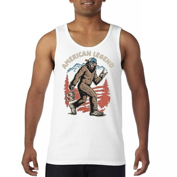 American Legend Bigfoot Tank Top Patriotic Funny Sasquatch Fan 4 July USA Flag Beer BBQ Tailgate Party Men's Top