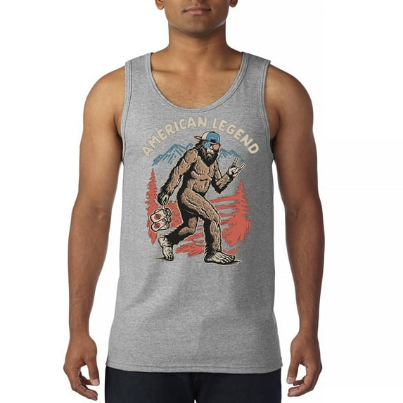American Legend Bigfoot Tank Top Patriotic Funny Sasquatch Fan 4 July USA Flag Beer BBQ Tailgate Party Men's Top