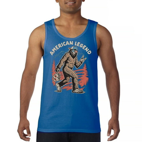 American Legend Bigfoot Tank Top Patriotic Funny Sasquatch Fan 4 July USA Flag Beer BBQ Tailgate Party Men's Top
