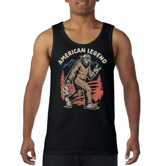 American Legend Bigfoot Tank Top Patriotic Funny Sasquatch Fan 4 July USA Flag Beer BBQ Tailgate Party Men's Top