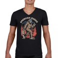 thumbnail image 1 of American Legend Bigfoot V-Neck T-shirt Patriotic Funny Sasquatch Fan 4 July USA Flag Beer BBQ Tailgate Party Tee, 1 of 7