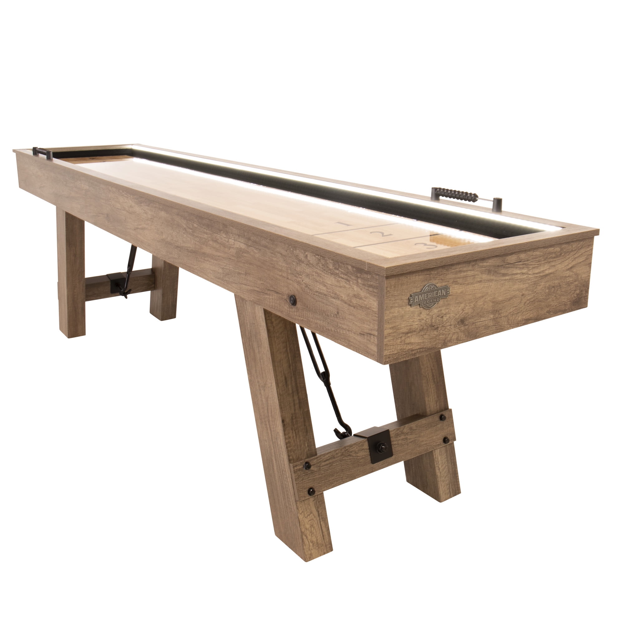 Brookdale Rustic Wood 9' LED Shuffleboard Table with Bowling