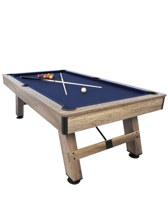 Brookdale 90 In. Billiard Table with Rustic Wood Finish and Navy Blue Cloth