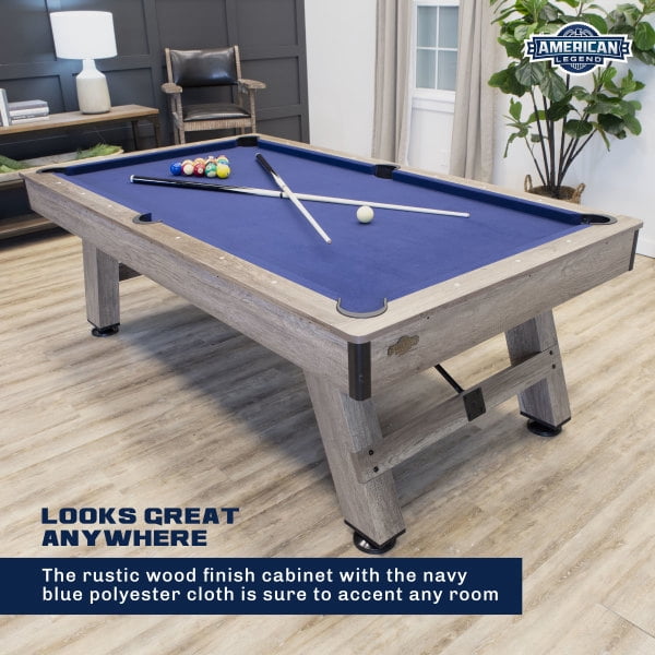 American Legend Kirkwood 84” Billiard Table with Rustic Blond Finish, K-Shaped Legs and Royal Blue Cloth