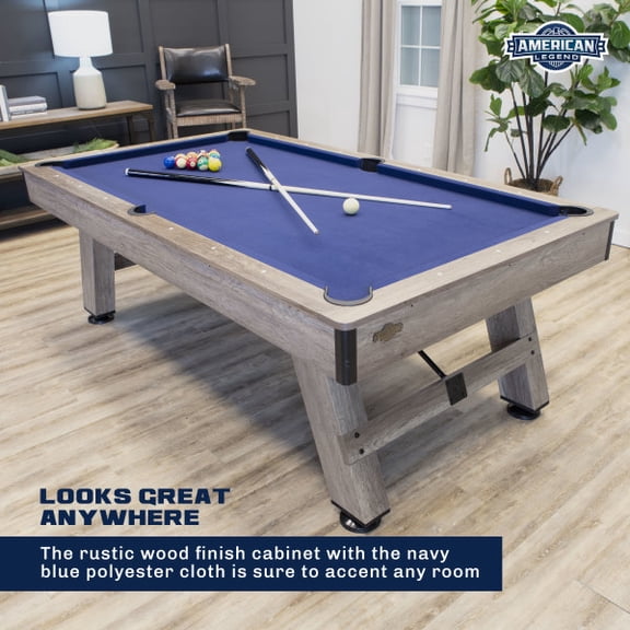 American Legend Kirkwood 84” Billiard Table with Rustic Blond Finish, K-Shaped Legs and Royal Blue Cloth