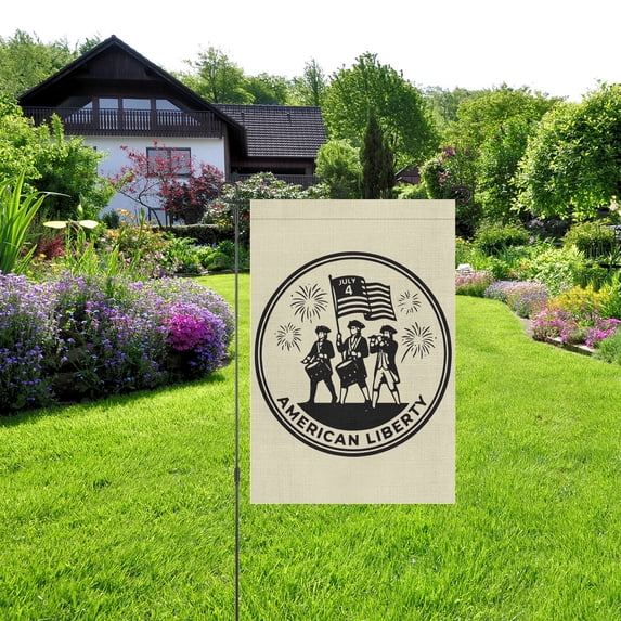American Liberty 4th of July Garden Flag, Vintage Patriotic Drummer Burlap Yard Flag for Outdoor Decor
