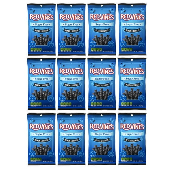 American Licorice Company Sugar Free Red Vines 5oz (12 Bags) Flavor: Black Licorice