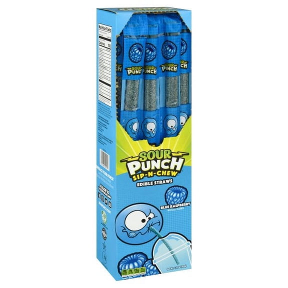 American Licorice SOUR PUNCH Sip-N-Chew Straws, Blue Raspberry, 9 Ounce - 30 Count Display Pack