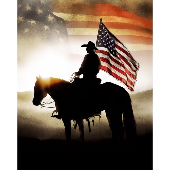 American Life- Silhouette of Cowboy - Americana Country Life Art Prints - 8"x10" Artwork for 11"x14" Frame