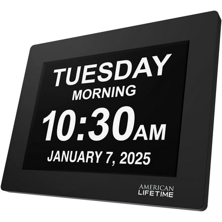 American Lifetime 2025 Dementia Clock – Large Display Digital Clock with Day, Date & Custom Alarms, for Seniors & Alzheimer’s, Auto-Dimming, Multi-Language, Black