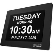 American Lifetime 2025 Dementia Clock Large Display Digital Clock with Day, Date & Custom Alarms, for Seniors & Alzheimer s, Auto-Dimming, Multi-Language, Black