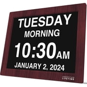 American Lifetime 2026 Dementia Clock Large Display Digital Clock with Day, Date & Custom Alarms, for Seniors & Alzheimer s, Auto-Dimming, Multi-Language, 15" Mahogany