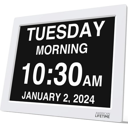 American Lifetime Digital Clock for Seniors with Custom Alarms, Day & Date, Large Display, White, 15 Inch