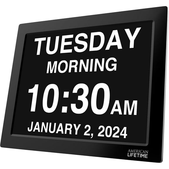 American Lifetime Dementia Clock Large Digital Clock for Seniors, Digital Clock Large Display, Custom Alarms, Clock with Day & Date for Elderly, Large Number Digital Clock Black, 15 Inch