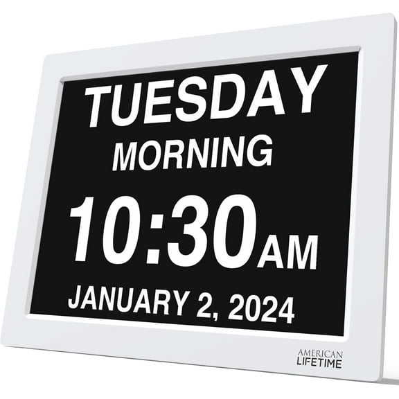American Lifetime Dementia Clock Large Digital Clock for Seniors, Digital Clock Large Display, Custom Alarms, Clock with Day & Date for Elderly, Large Number Digital Clock White, 15 Inch