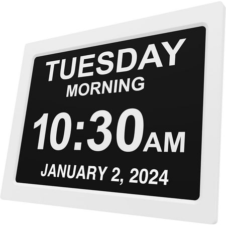 American Lifetime Newest Version Day Clock - Extra Large Impaired Vision Digital Clock with Battery Backup & 5 Alarm Options - White 12 Inch