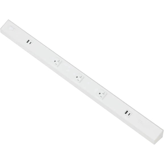 American Lighting ATOM 30-Inch Hardwired Under Cabinet Power Strip, 120V, 3 Tamper-Resistant Outlets, USB-A, USB-C, Low Profile, White, ATOM-120V-30-WH