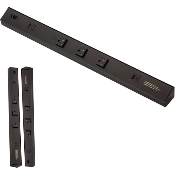 American Lighting Atom Power Strip 24 Inch 120V Low Profile with 3 Tamper Resistant Receptacles USB-A USB-C Hardwired Under Cabinet Black Finish Indoor Use ATOM-120V-24-BK (2 Pack)