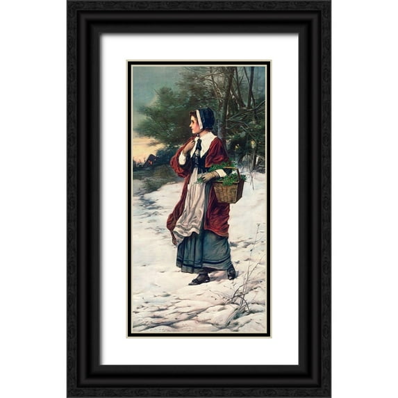 American Lithographic Co 9x14 Black Ornate Wood Framed with Double Matting Museum Art Print Titled - Christmas Morning