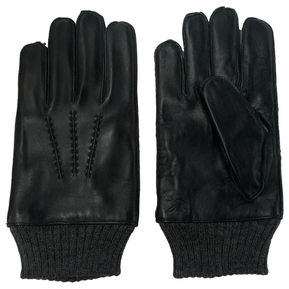 American Living Mens Black Leather Gloves Acrylic Cuff Fleece Lined X-Large