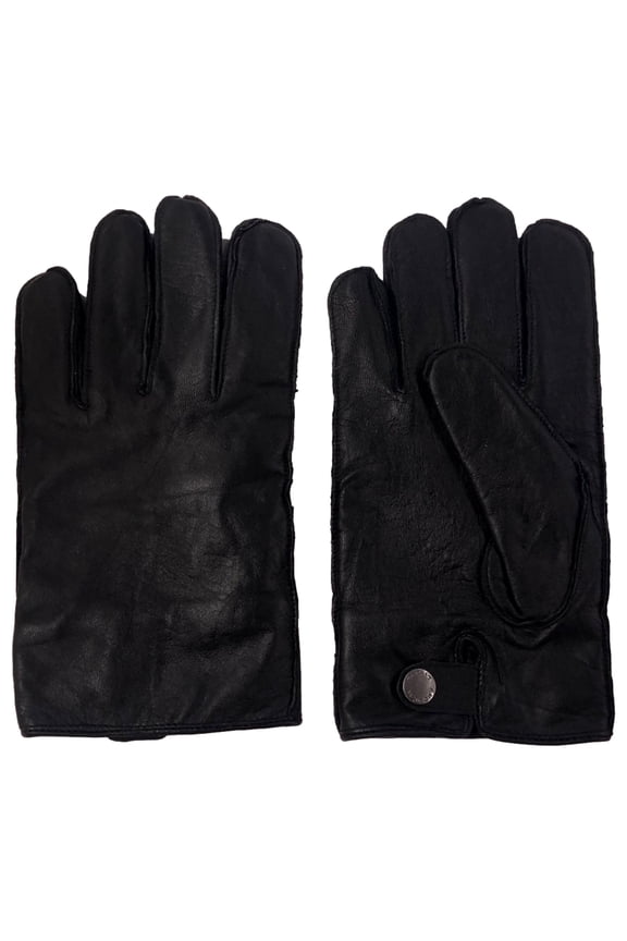 Mens Black Leather Gloves Fleece Lined X-Large