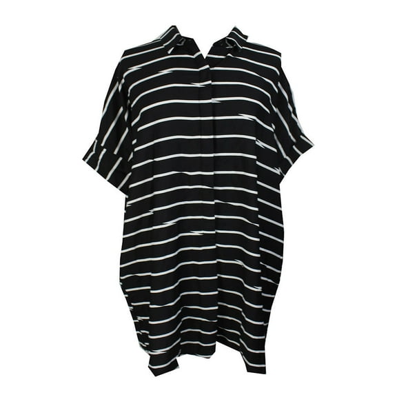 American Living Womens Black White Striped Twill Shirtdress 4