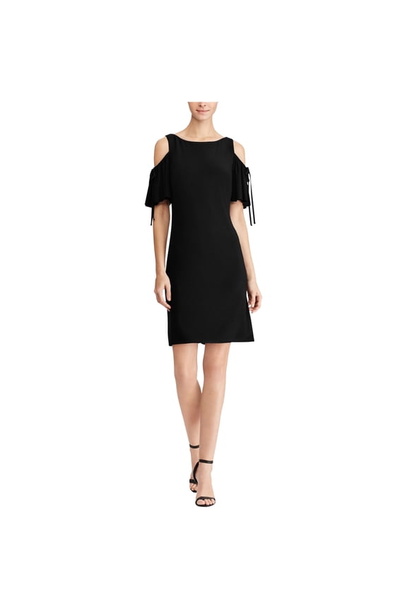 Womens Cold Shoulder Fit & Flare Dress, Black, 4