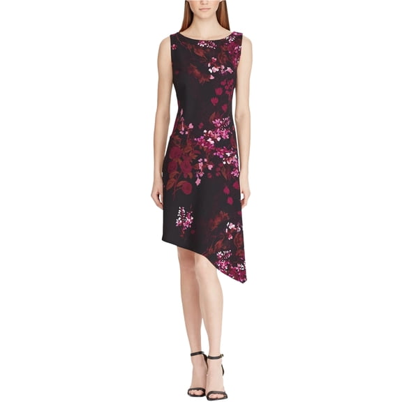 American Living Womens Floral Asymmetrical Dress, Purple, 4