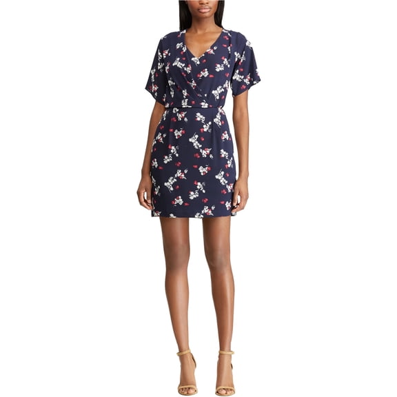American Living Womens Floral Georgette A-line Dress, Blue, 12