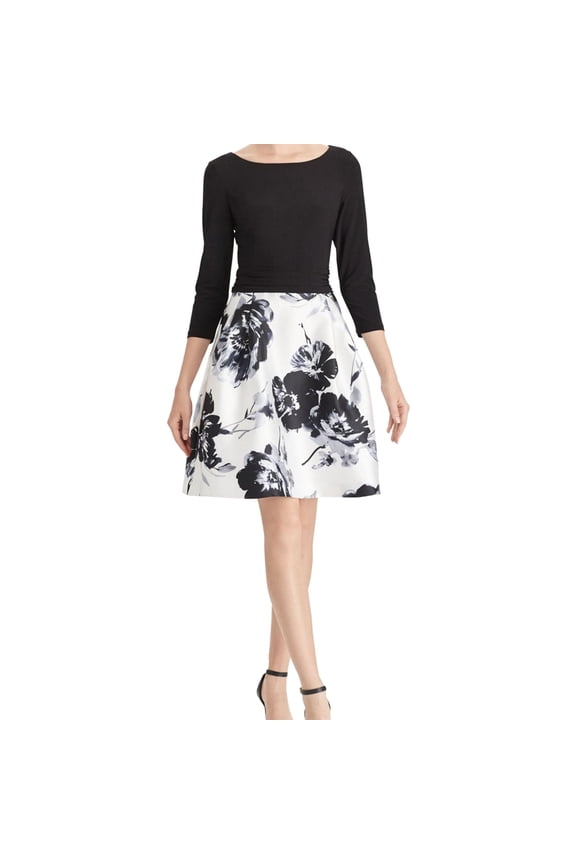 Womens Floral Jacquard A-Line Dress