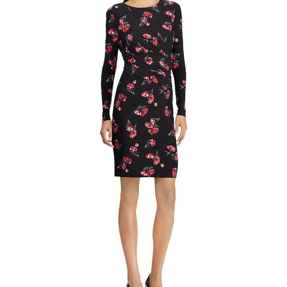 American Living Womens Floral-Print Jersey Dress, Black, 16