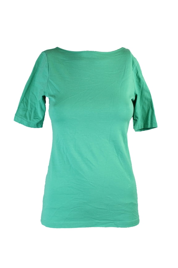 Womens Green Short-Sleeve Boat-Neck Crisscross-Back Tee XS