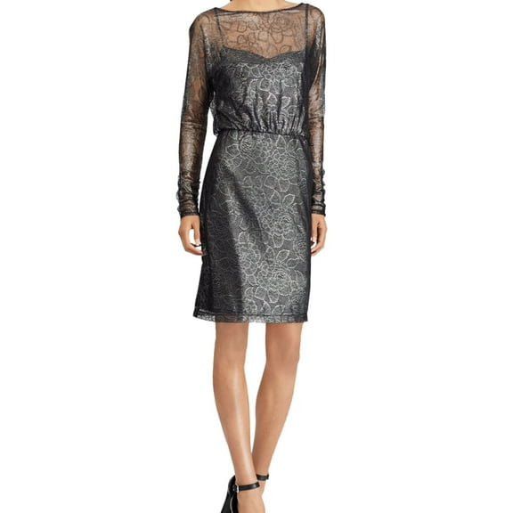 American Living Womens Floral Lace Cocktail Dress, Metallic, 12