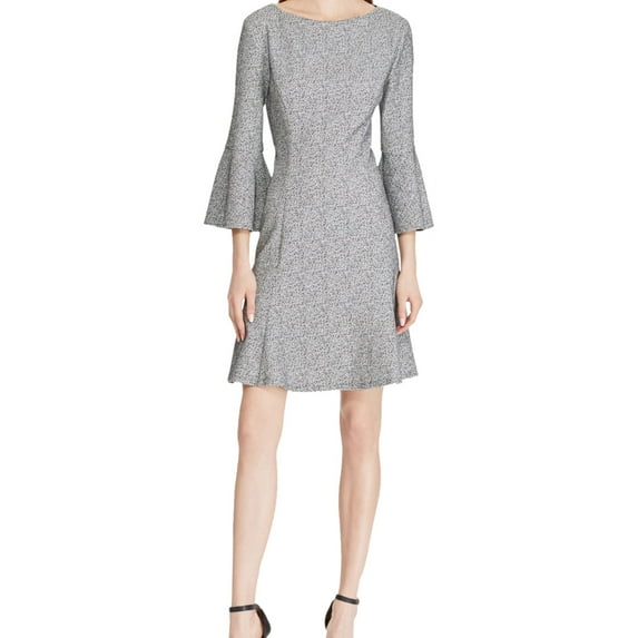 American Living Womens Leelee Tweed Bell Sleeves Wear to Work Dress B/W 14