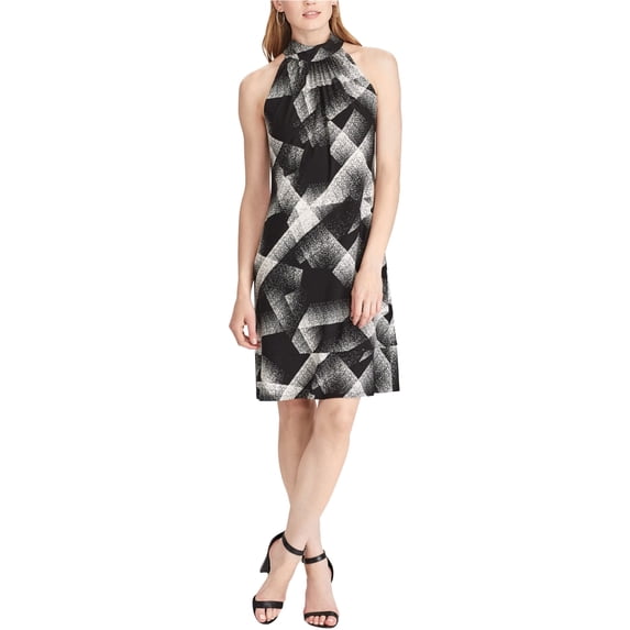 American Living Womens Mock Neckline Shift Dress, Black, 16