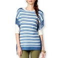 thumbnail image 1 of American Living Womens Striped Boat-Neck Pullover Sweater, Blue, XX-Large, 1 of 2
