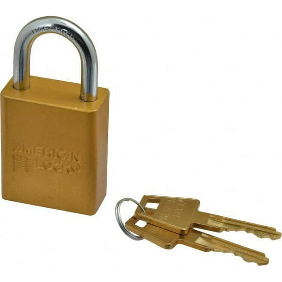 American Lock Keyed Different Lockout Padlock 1" Shackle Clearance, 1/4" Shackle Diam, 1.8" Body Height x 1-1/2" Body Width, Aluminum Body, Steel Shaft, Yellow, 5 Pins, Conductive