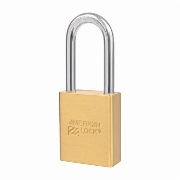 Padlock, Keyed Alike, Long Shackle, Rectangular Brass Body, Boron Shackle, 7/8 in W