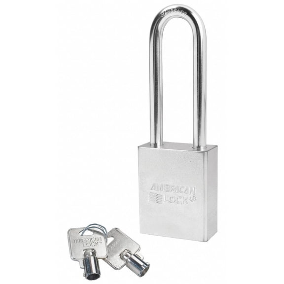 American Lock Alike-Keyed Padlock, Open Shackle Type, 3" Shackle Height, Silver